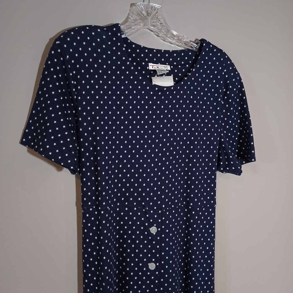 Talbots vintage polka dot star print Button Front Patriotic  Maxi dress Size L - Picture 4 of 8